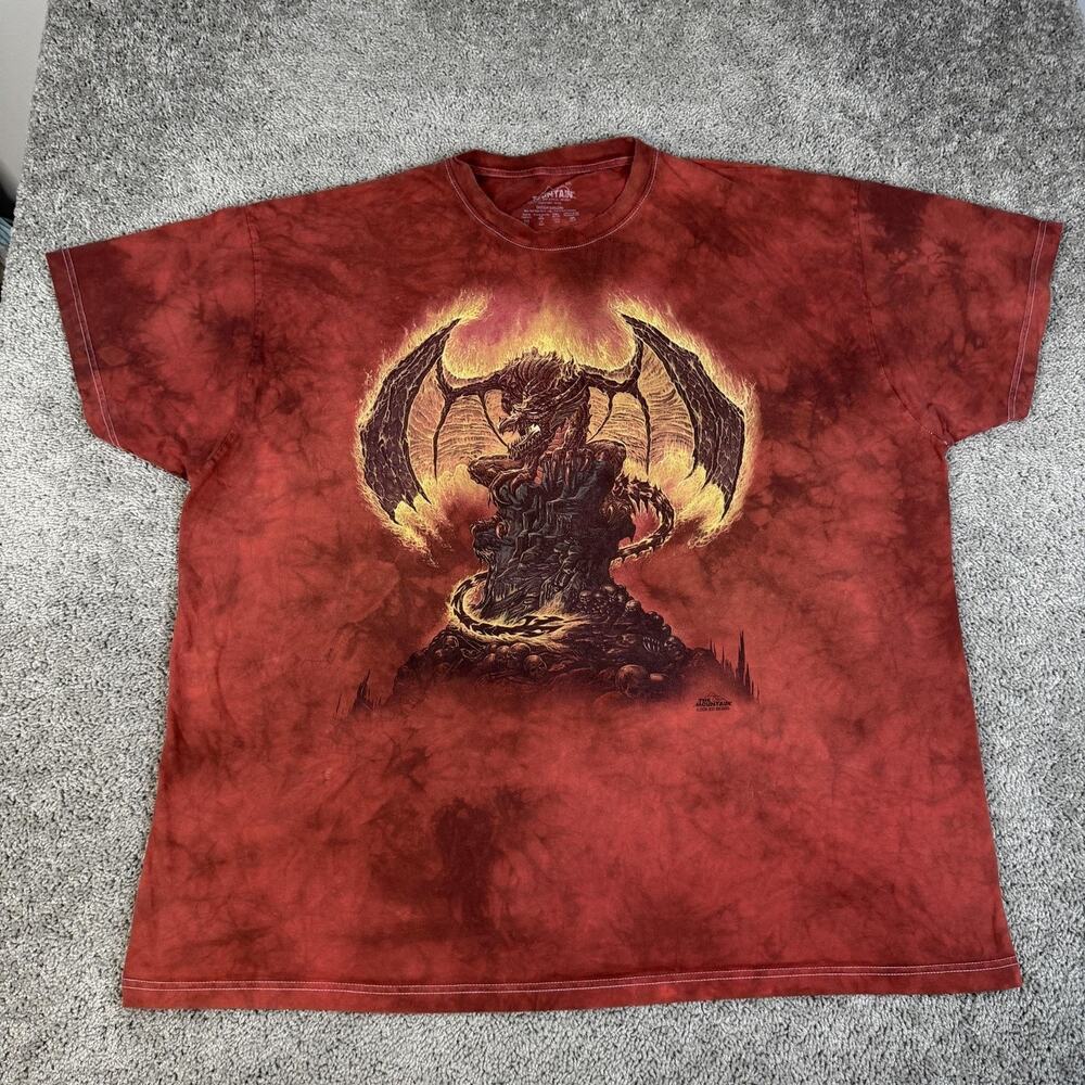 The Mountain Shirt Mens 5XL Red Dragon Flame Graphic Tie Dye Front Print